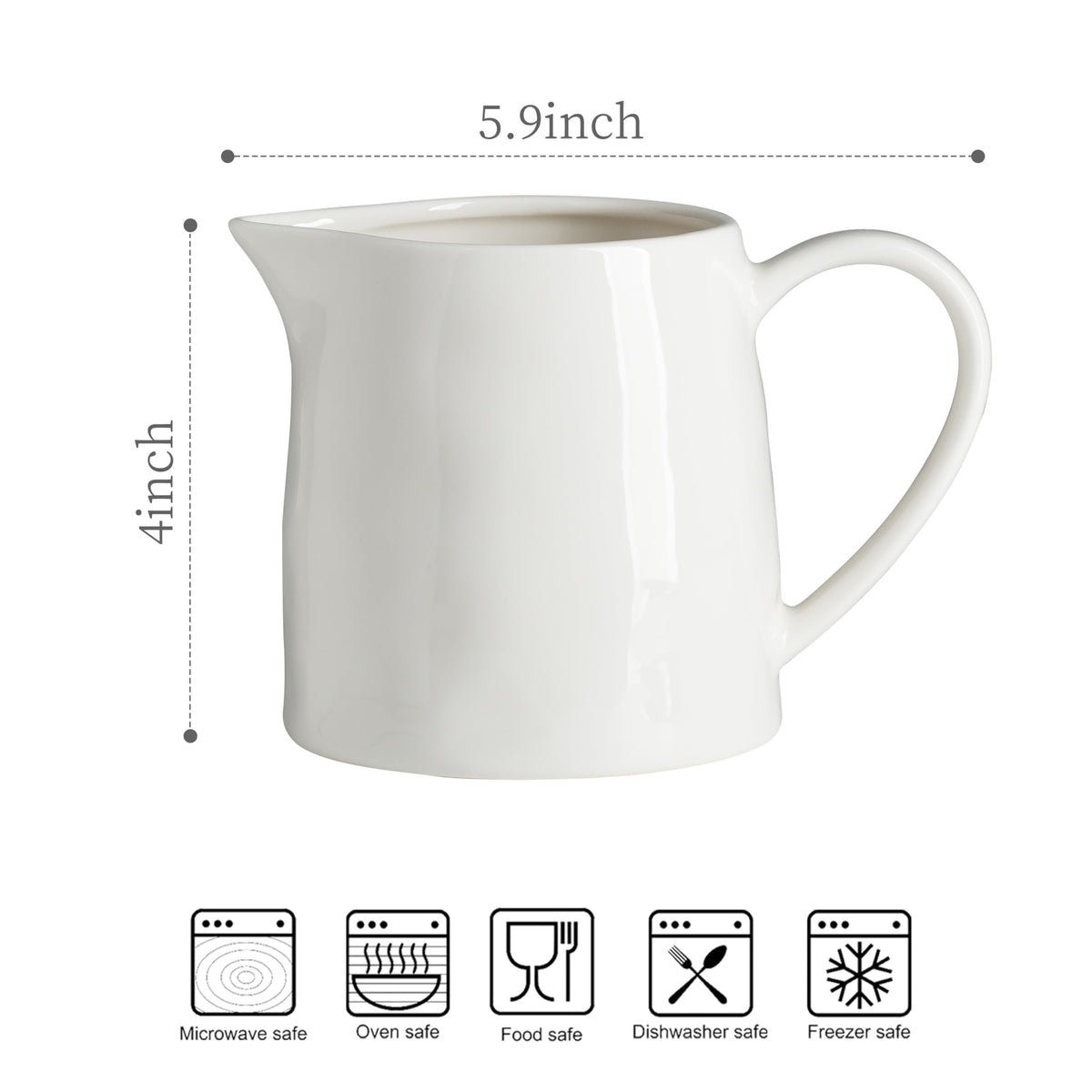 Ceramics Creamer Pitcher - 16 OZ Porcelain Coffee Creamer Pitcher with Handle, Funny Milk Pourer for Home Kitchen Coffee Bar, White