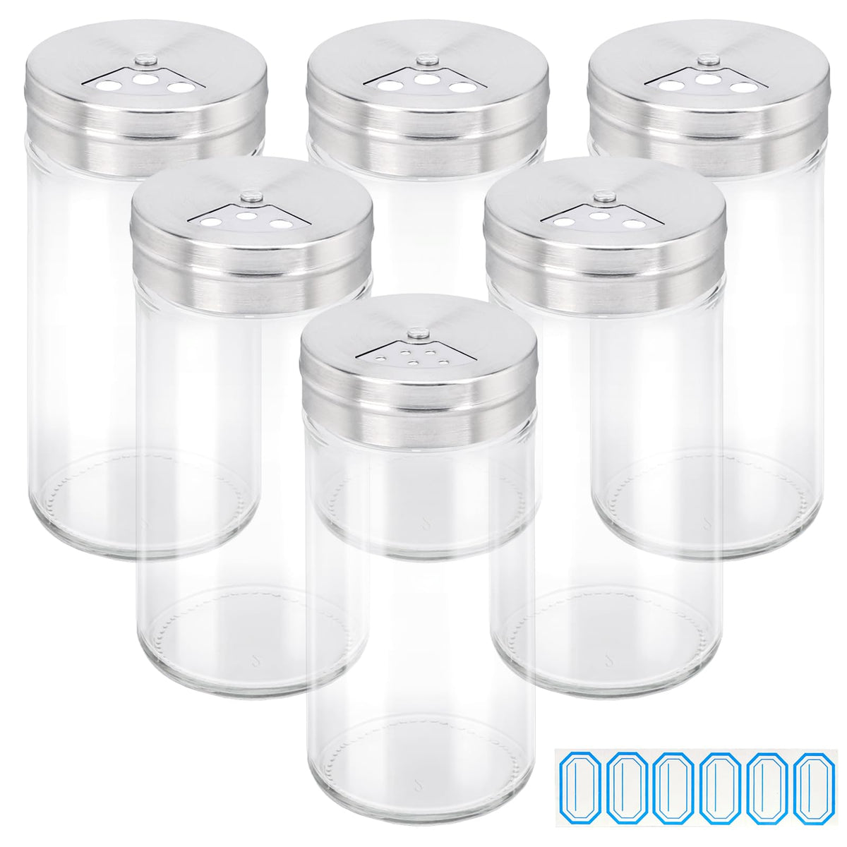 Segarty Spice Jars with Shaker Lids, 6 Pack 4 oz Glass Spice Bottles with Stainless Steel Lid, Glass Empty Seasoning Containers with Adjustable Pour Holes Spice Powder Storage Bottle Pepper Shakers
