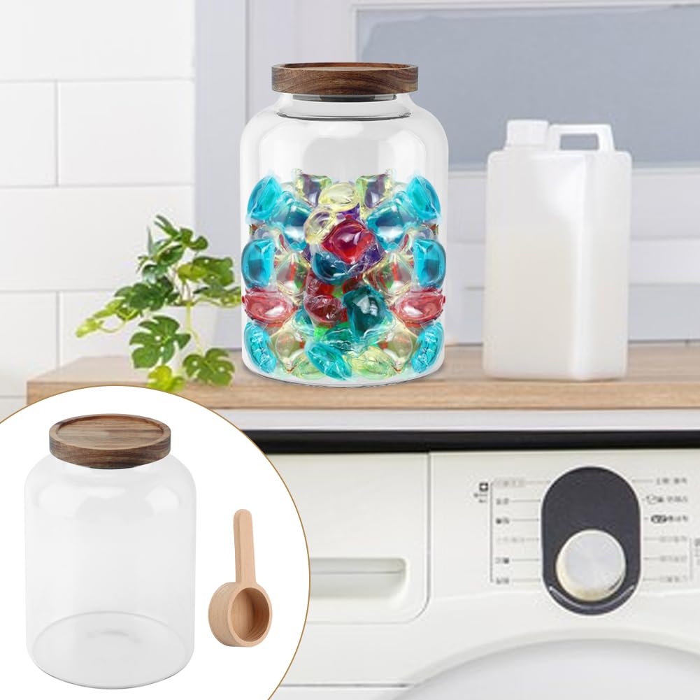 74 oz Glass Bath Salt Jar, Bath Salt Container with Wooden Lid& Scoop, Bathroom Organizers, Airtight Storage Bathtub Accessories for Women