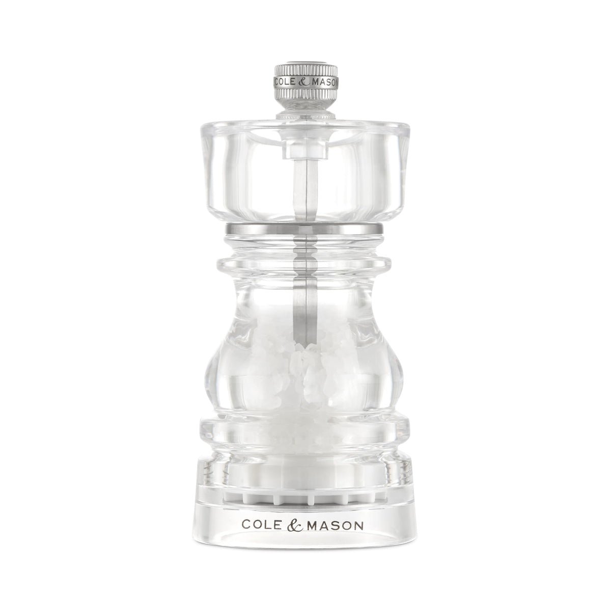 Cole & Mason London Acrylic Salt and Pepper Mill Set, 130mm, Precision+ Carbon/Ceramic Mechanisms, Salt and Pepper Grinders with Adjustable Grind, Gift Set