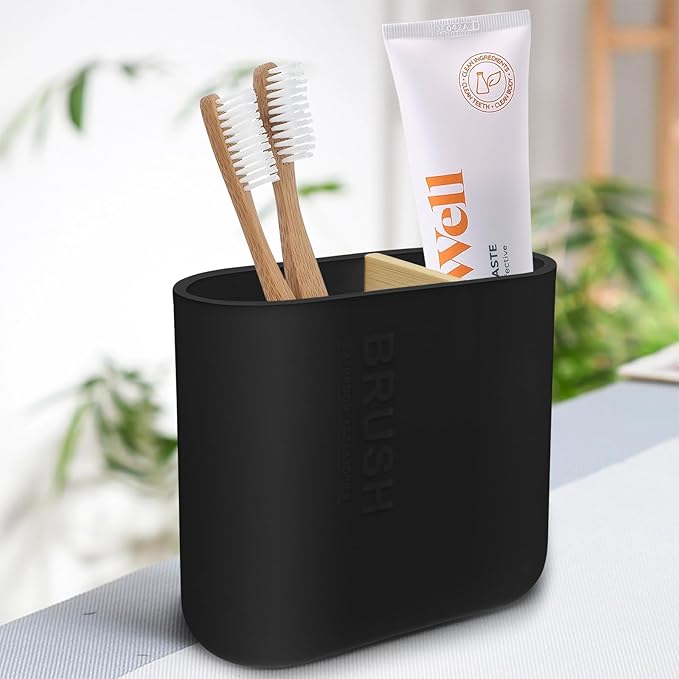 Toothbrush Holder with Bamboo Divider, Detachable