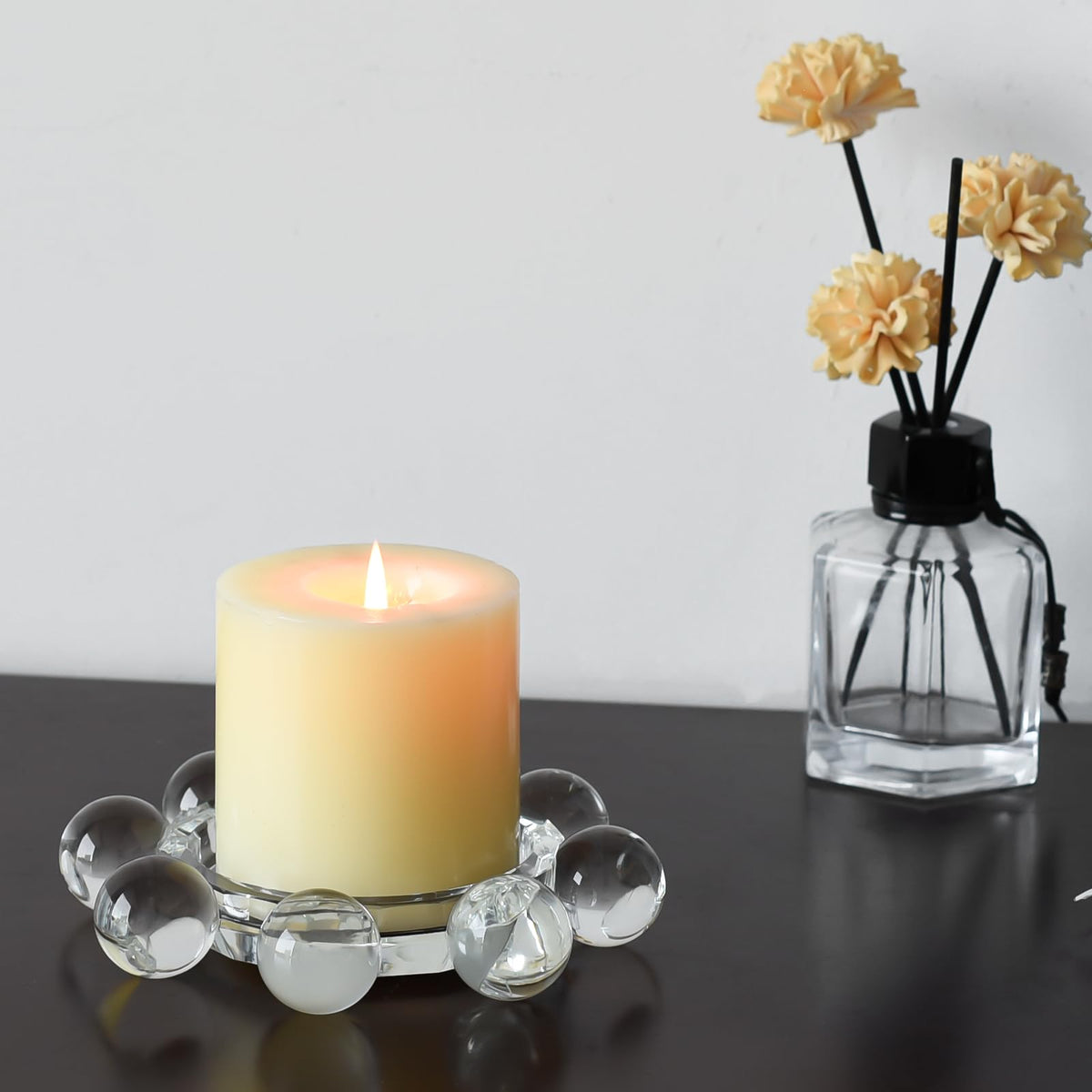 Marvala Crystal Bubble Candle Holder, Round Pillar Candlestick Plate Stand for Table Centerpieces, Candle Dish for Home Decor, Modern Decorative, Party, Wedding (Clear)