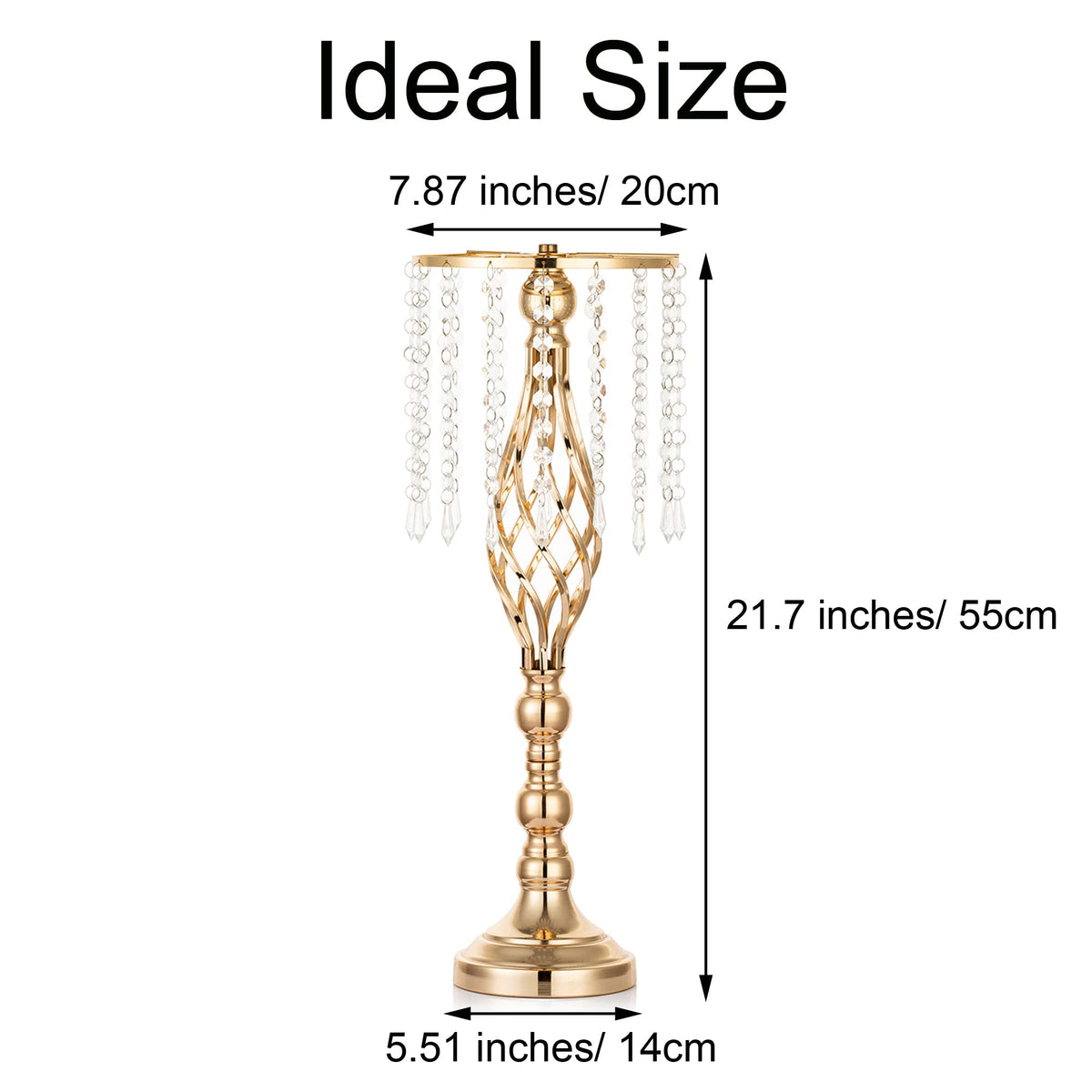 Inweder Gold Vases Centerpieces for Table: 21.7" Tall Flower Stand with Crystal Patent for Wedding Center Piece Party Event Set of 2