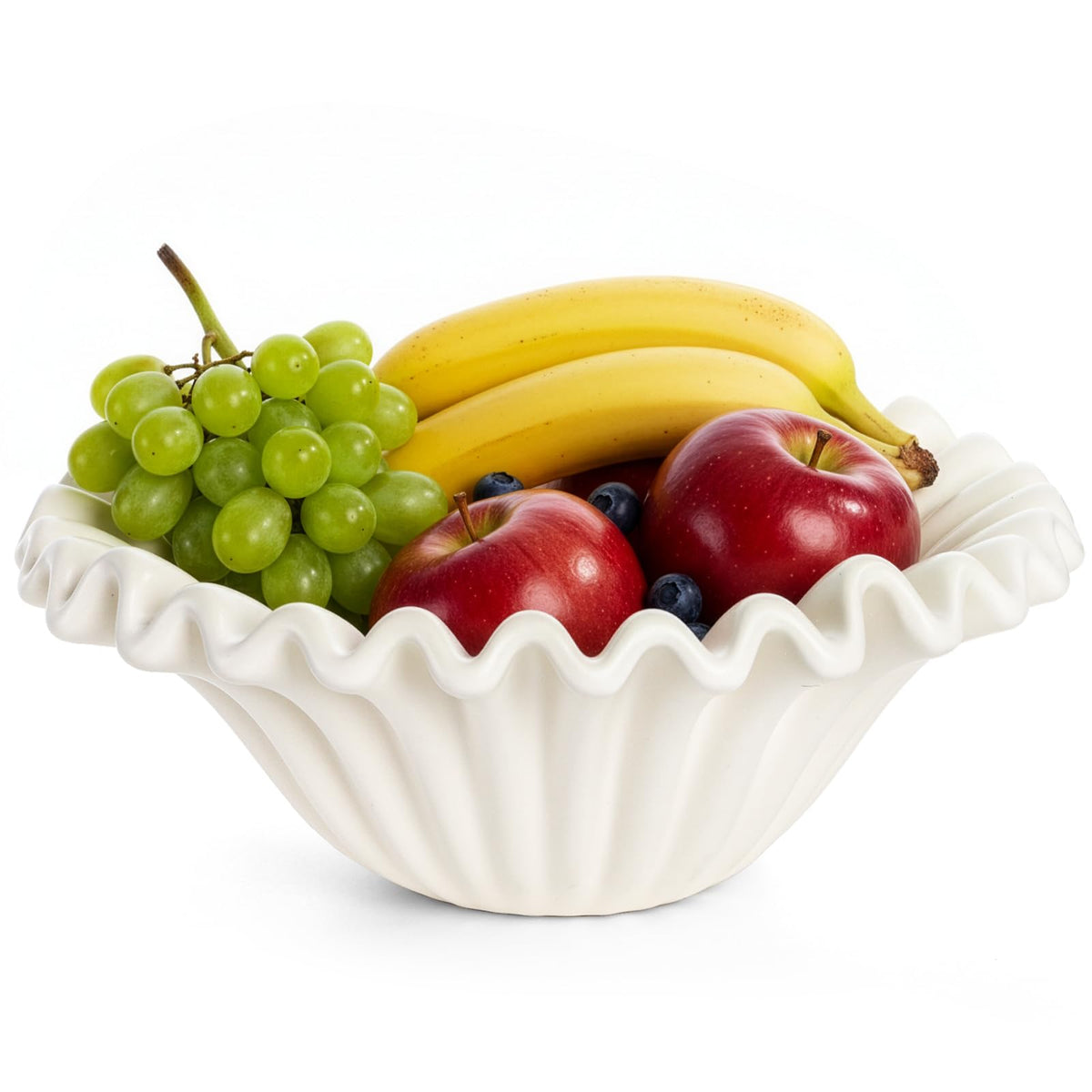 Prygew Large Decorative Bowl, 10 Inch White Ceramic Fruit Bowl for Kitchen Counter, Modern Scalloped Ruffle Key Bowl Decor for Jewelry, Entryway, Dining, Coffee Table