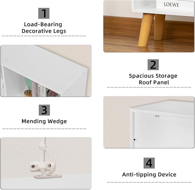 YAHARBO 10 Cube White Bookshelf, 3 Tier Book Shelf