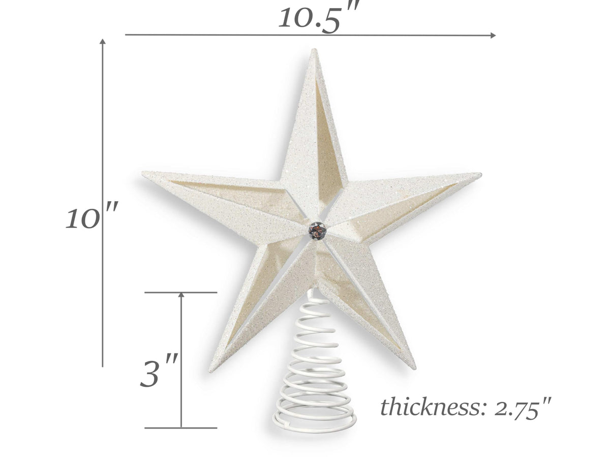 Christmas Traditions 10 inch Glittered Large Filigree Christmas Star Tree Topper Star for Large Tree 6 feet-8 feet Tall/Home Decor Ornaments (Platinum White)