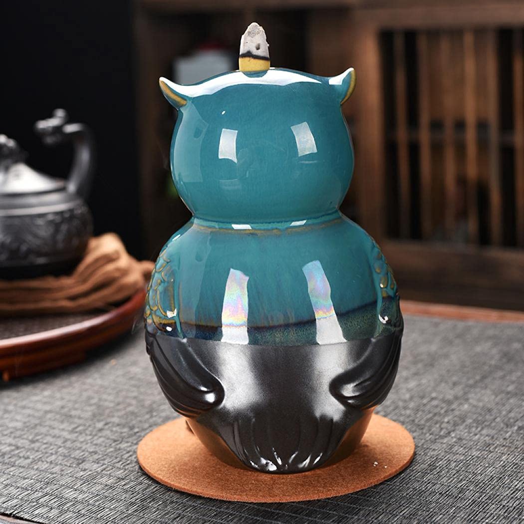 Backflow Incense Burner Holder Owl Shape Waterfall Porcelain Incense Holder Home Decor with Incense Cone Sticks Holder Incense Sticks Backflow Incense Cones Mat Tweezer Gift Set