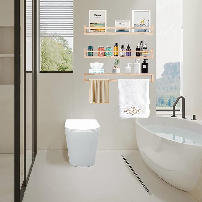 AZSKY Natural Wood Nursery Shelves, Floating Wall Mount Book Shelves Kids Baby