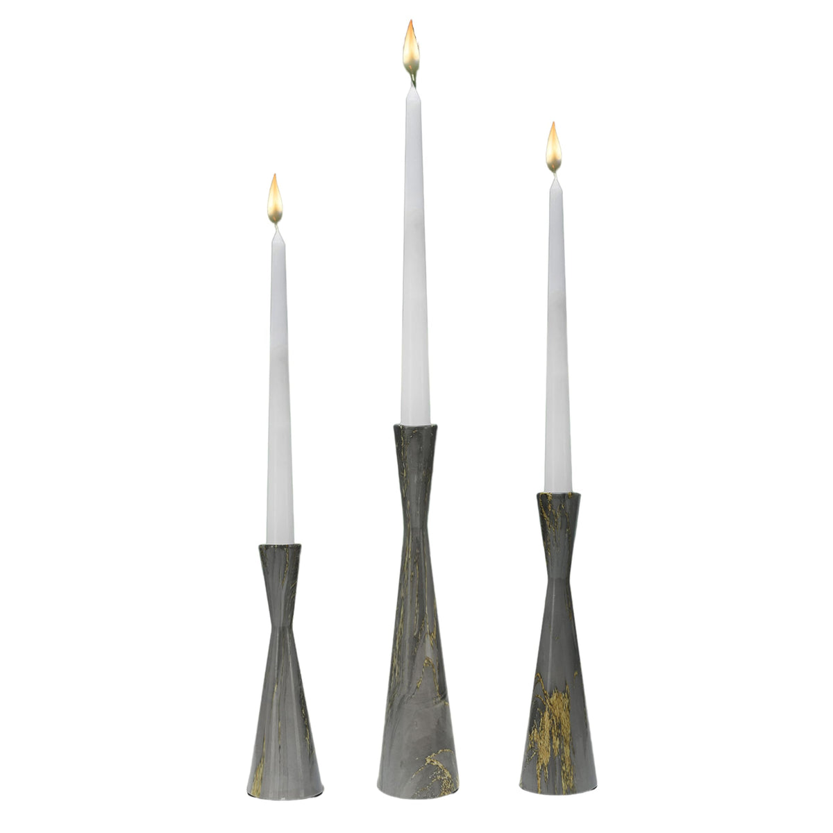 Threeight Metal Taper Candle Holders Set of 3 for Pillar Candles, Grey Marble Pattern Candle Stick Set Modern Decorative Centerpiece for Table Mantel,Wedding Housewarming Present,Dinning Party