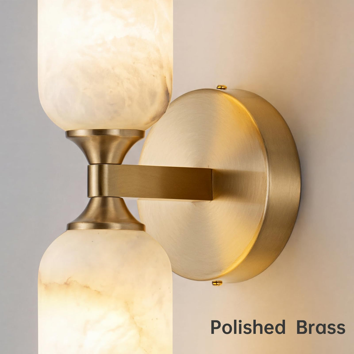 HHOCR Brass Alabaster Wall Sconces, 2 Light 14 Inch Spanish Natural Marble Wall Light, Luxury Wall Lamps for Living Room Bedroom Bathroom Hallway Staircases, G9 Bulb Included, Hardwired-1pk