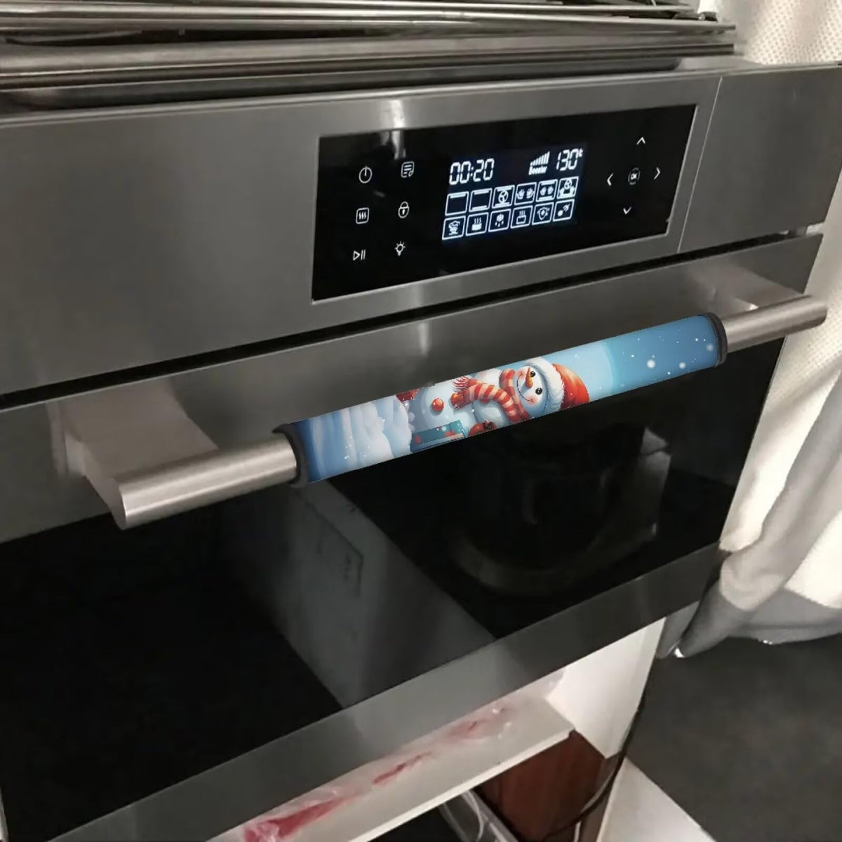 HUISEFOR Snowman Fridge Handle Covers 4 Piece Christmas Refrigerator Handle Covers Set of 4 Adjustable Kitchen Appliance Handles Cover for Microwave Oven Stove Christmas Decoration