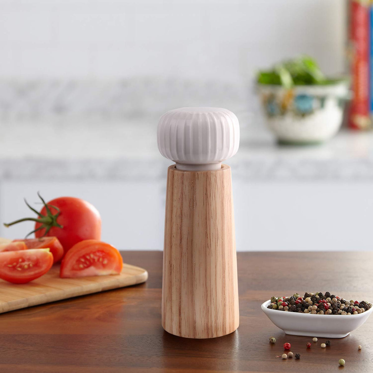 HAIPUSEN Wood and Ceramic Pepper Grinder Set - Salt and Pepper Mill Spice Mill with Adjustable Coarseness, 7 inches (Without Tray)