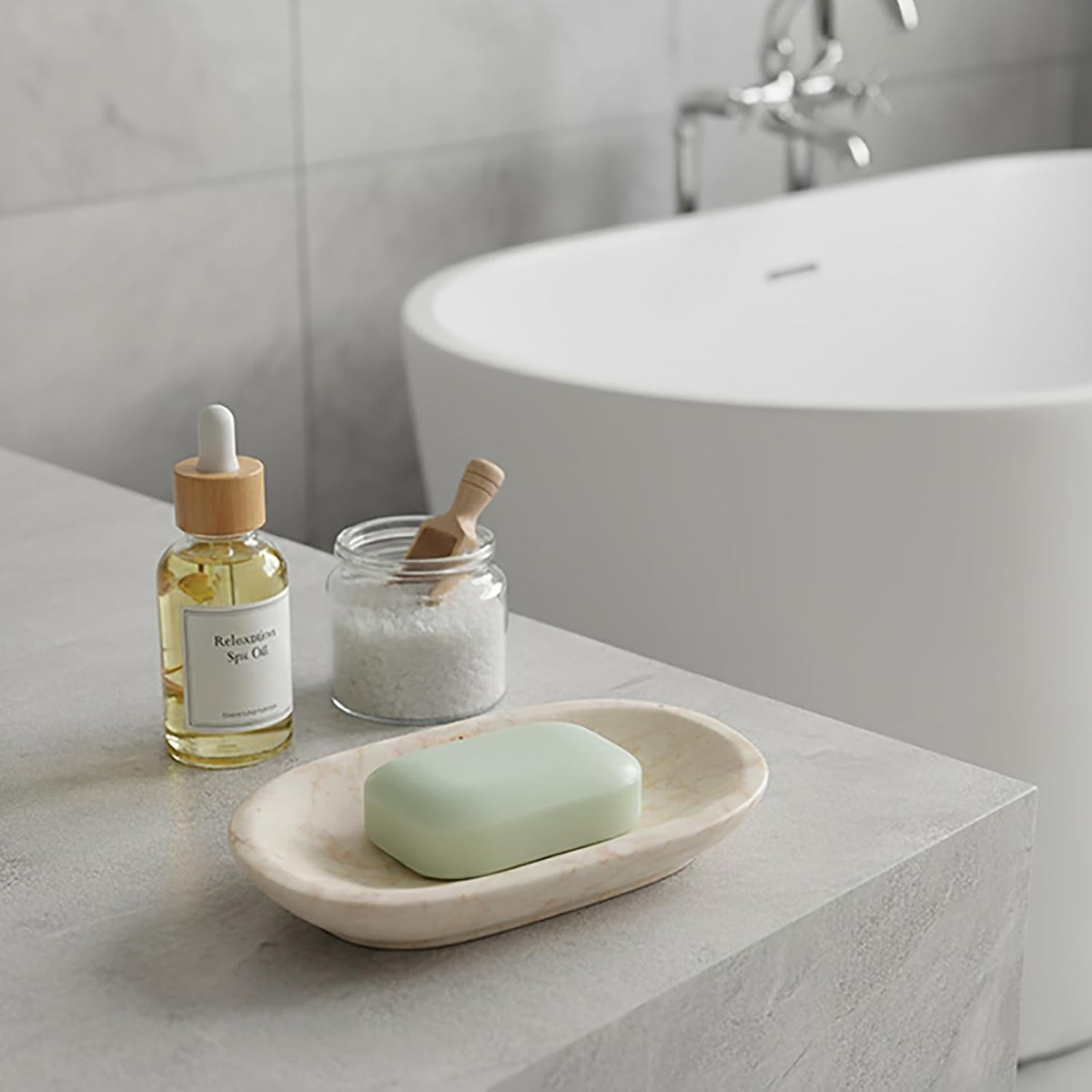 Creative Home Natural Champagne Marble Soap Dish for Bar Soap, Compact Beige Stone Soap Holder for Bathroom Sink and Shower Shelf, Solid Marble, 5.8 x 3.8 x 0.9 in
