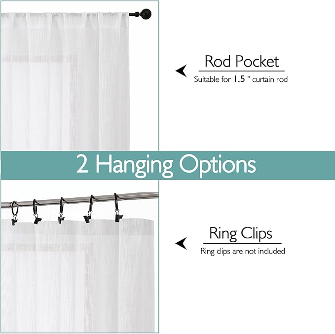 Chyhomenyc Semi Sheer Curtains 63 Inch Length 2 Panels