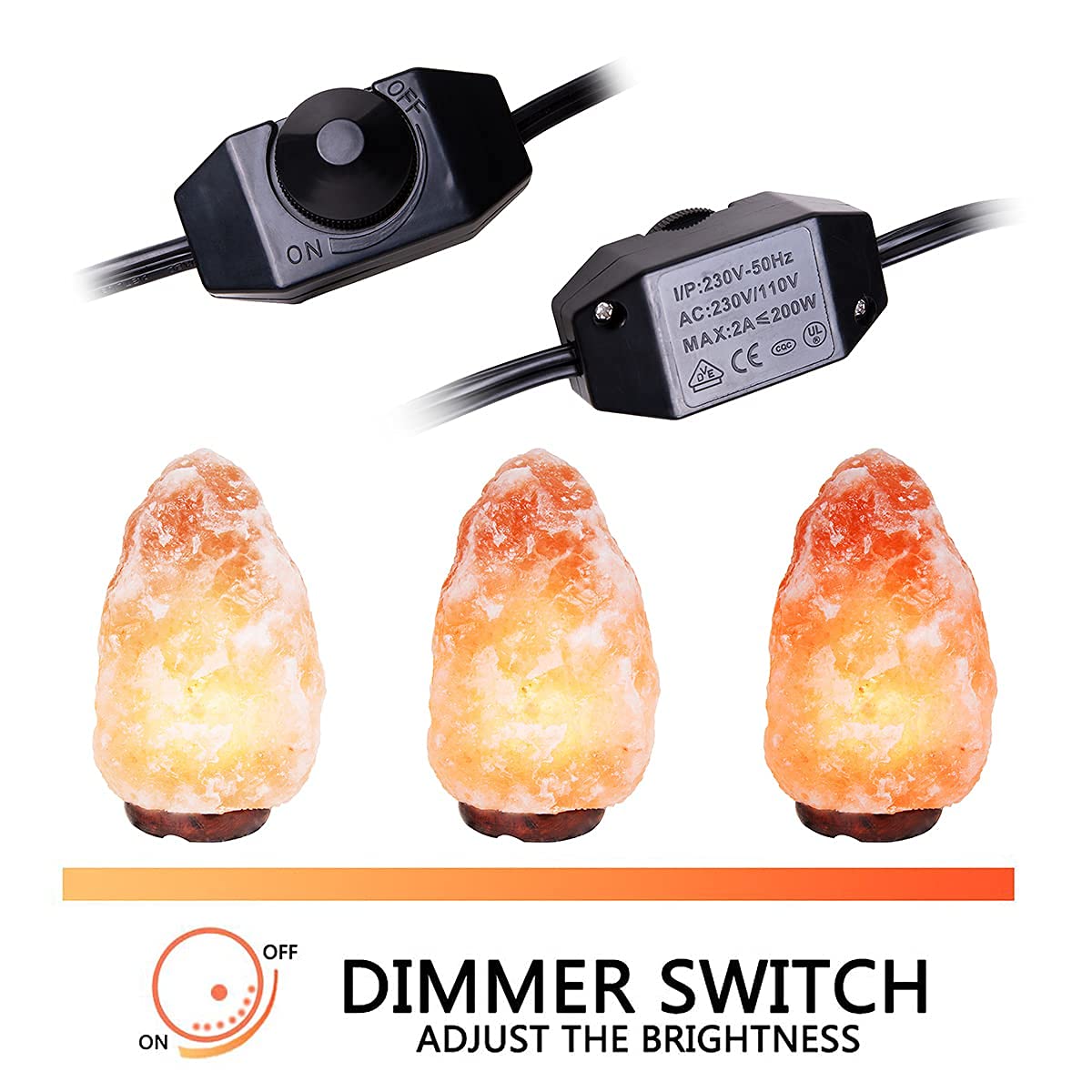 OHLGT Himalayan Salt Lamp Cord Replacement with Dimmer Switch(2-Pack) and E12 Halogen Salt Lamp Bulbs(6-Pack)