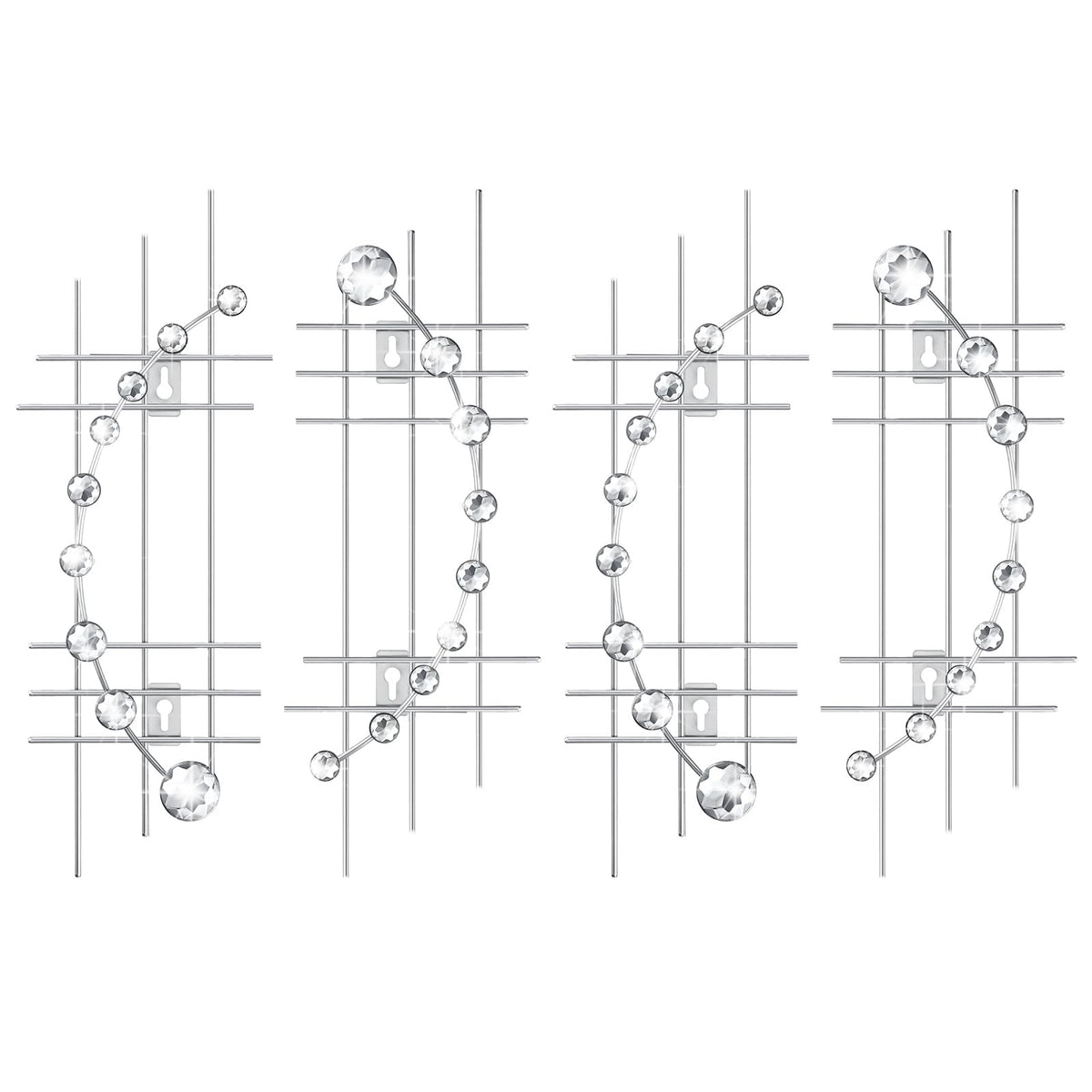 Lingvee 4 Pcs Sliver Metal Rhinestones Wall Decor 3D Silver Jeweled Art Bling Crystal Home Decorative Metal Wall Art for Living Room