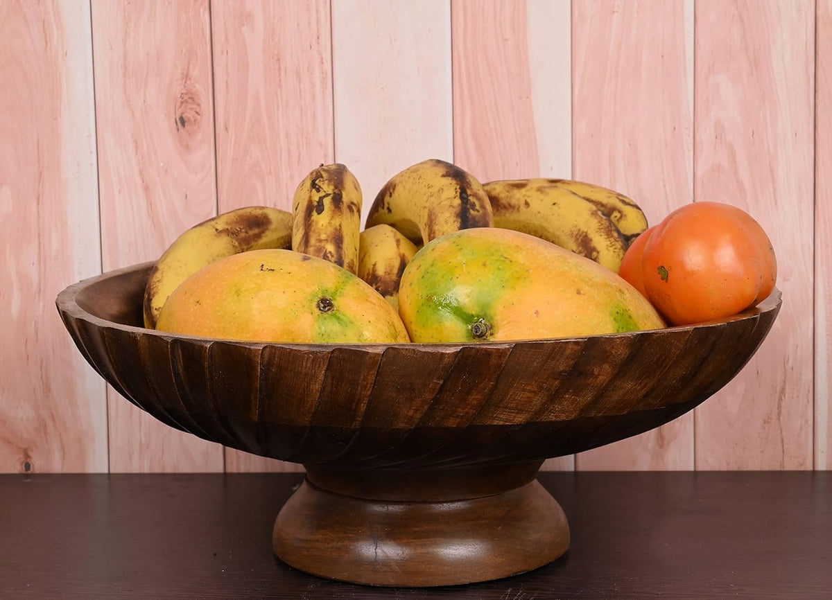 Mahasu Fruit Bowl Wooden Fruit Bowl for Kitchen Counter for Home Decor or Decorative Fruit Bowl for Table (12" X 12'" X 4.75")