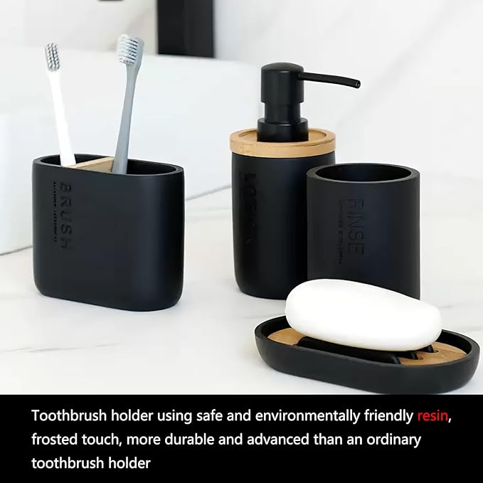rejomiik Toothbrush Holders Resin Bamboo Tooth Brushing Holder