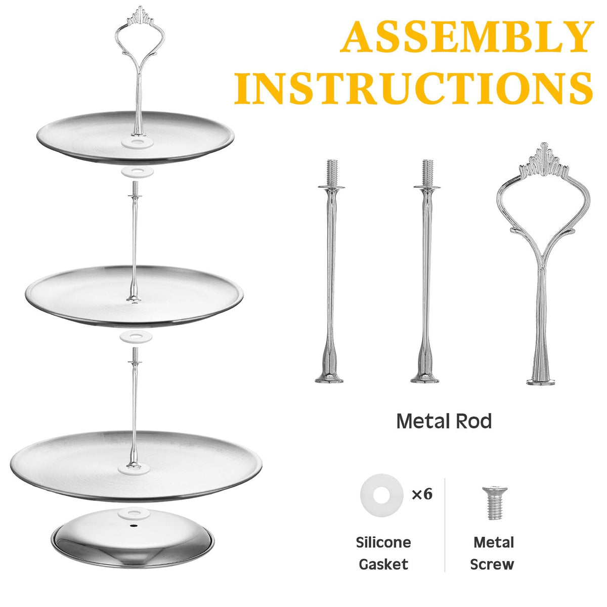 Gerrii Set of 2 Cupcake Display Stands 3 Tier Serving Tray Platters Stainless Steel Cup Cake Tower for Birthday Party Wedding Dessert Cookie Candy(Silver)