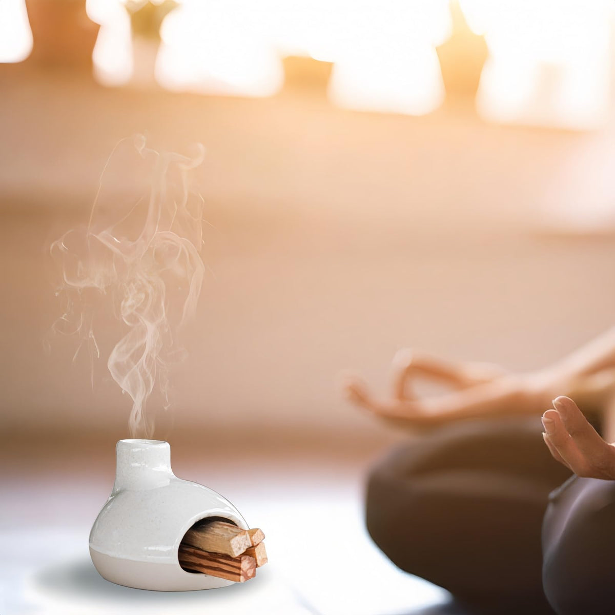 Palo Santo Holder-Mini Chimenea Incense Burner for Wood Sticks, Sage, Cones, Palo Santo Burner for Yoga Meditation Room Home Decor (Sand)
