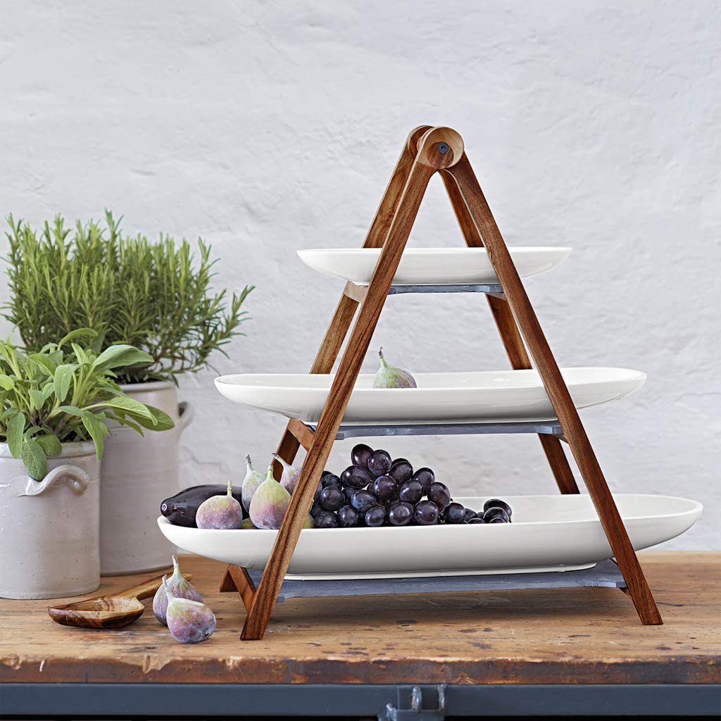 Villeroy & Boch Artesano Collection Centerpiece- 4 Piece Buffet Station - Premium Porcelain and Hard Wood Design - Made in Germany - Perfect Statement or Entertaining Piece for Cocktail Hour