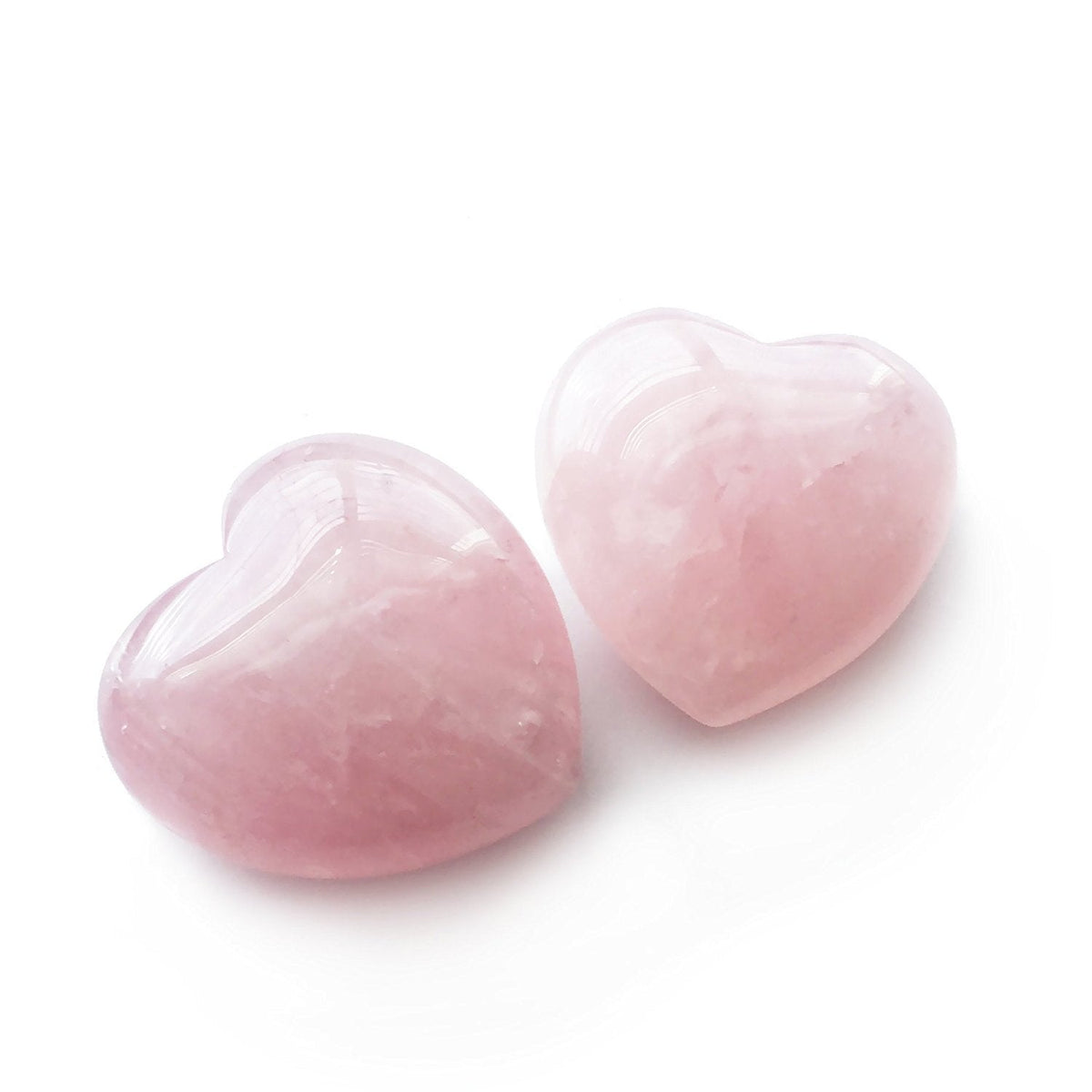 Polar Jade Set of 2 Hand-Carved Rose Quartz Puffy Hearts – 100% Natural Healing Crystals for Chakra Energy, Meditation, Massage, and Home Decor