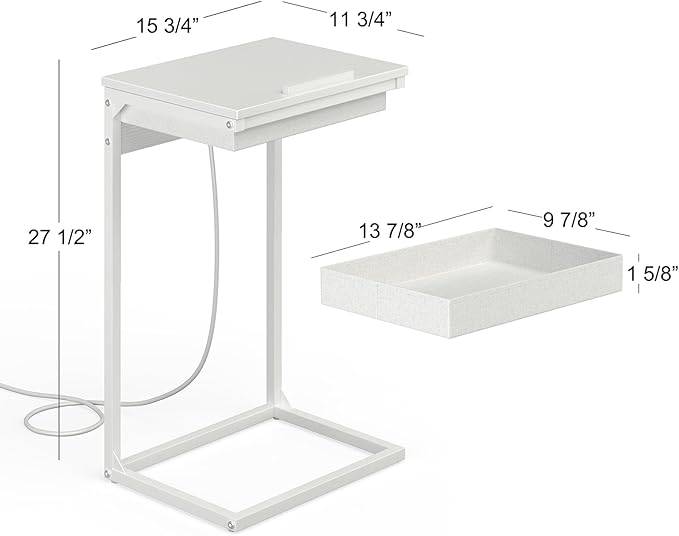 sthmec C Shaped End Table with Charging Station, 45° Tiltable Adjustable Flip