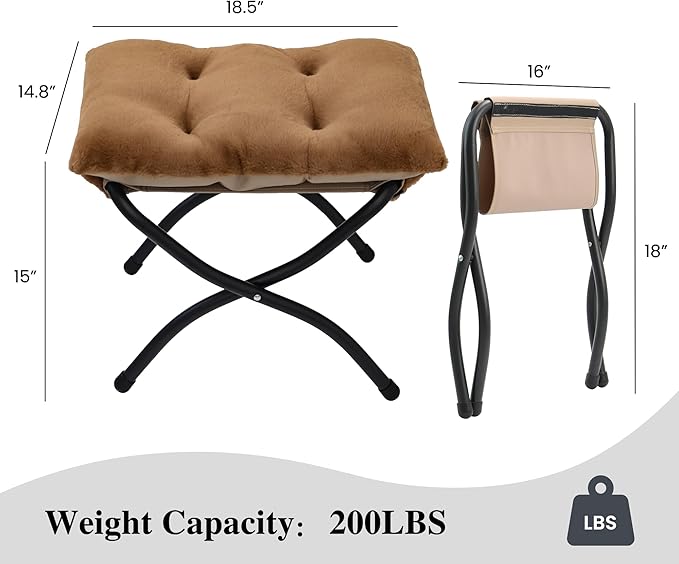 15" Folding Ottoman, Foldable Footrest Stool, Small Foot Stool