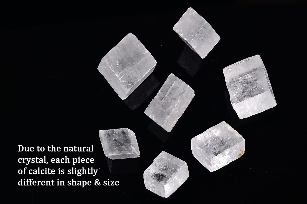 AMOYSTONE 1Lb Bulk Optical Calcite Iceland Spar in Box 7-8 Pcs Irregular White Crystals Rough Stones Raw Crystal Reiki Stone for Home Decor