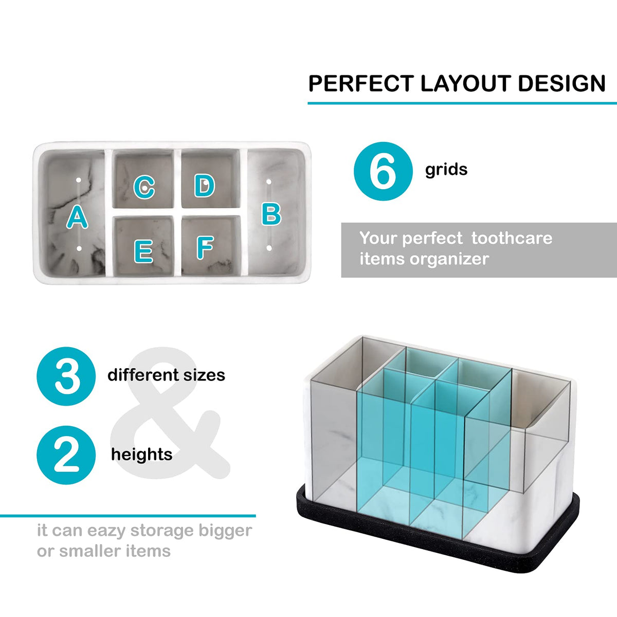 ZCCZ Marble Look Toothbrush Holder for Bathroom Countertop Organizer, Holds Toothpaste, Dental Floss, Razor, Comb, Makeup Brushes, and More, Stylish Bathroom Accessory for Tooth Brushing Essentials