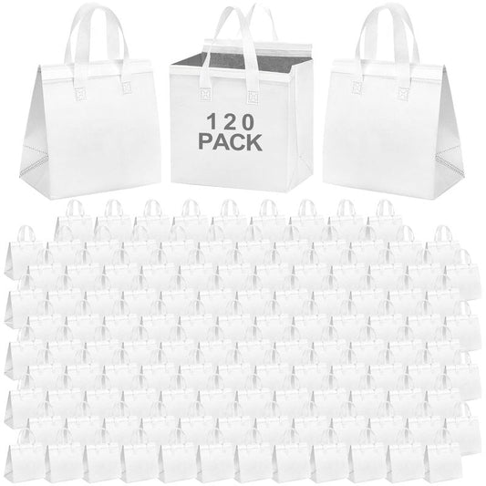 SAMORADREA 120 Pcs Insulated Take Out Bags Bulk in Thermal Insulation Lunch Bag for Hot Cold Food Coffee Milk Tea BBQ or Wedding Birthday Catering Restaurant Grocery Picnic Donation Gift Bag