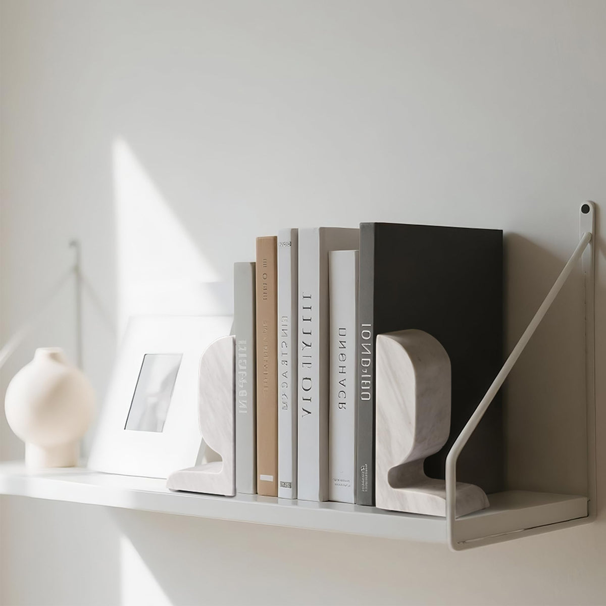 WORHE Marble Bookend for Shelves, Large Book Shelf Holder for Heavy Books, Natural Stone Book Stopper for Books CD Movies, Aesthetic Decorative Book Ends, Bookshelf Table Home Decor White (WH089)