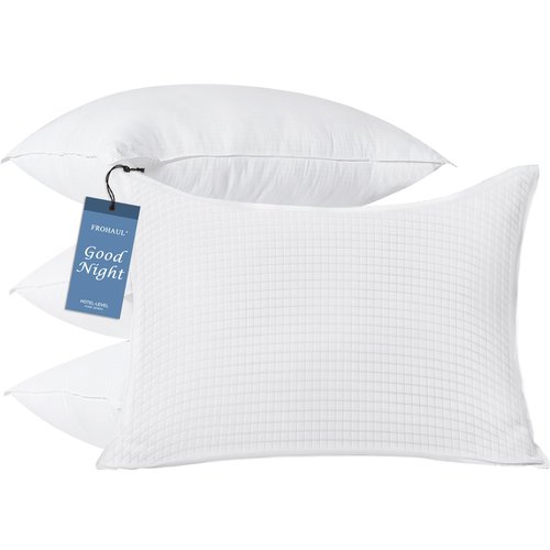 FROHAUL Pillows Queen Size Set of 4, Grid Hotel Bed Pillows for Sleeping,Medium-Firm Microfiber Pillows for Side, Back and Stomach Sleepers