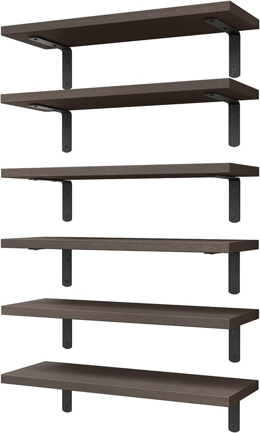 WOPITUES Wood Floating Shelves Set of 6, Shelves