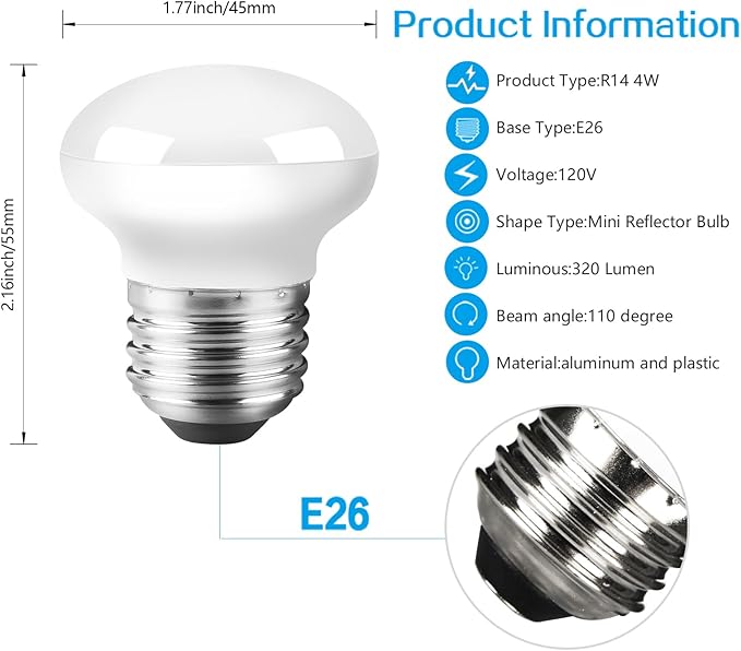 Haian Support China Cabinet Light Bulbs, 4W Short Light Bulbs, R14 E26 Curio