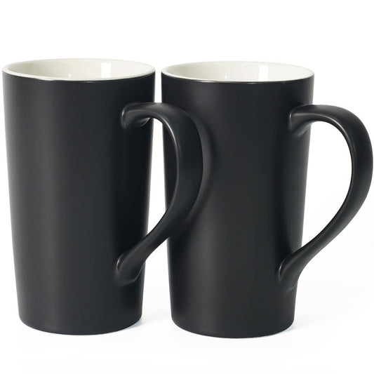 Momugs 20 OZ Large Ceramic Coffee Mug Simple Pure Black Mug Set of 2 Plain Tall Milk Tea Coffee cups with Handle for Office Home as A Gift for Dad Mom Friends