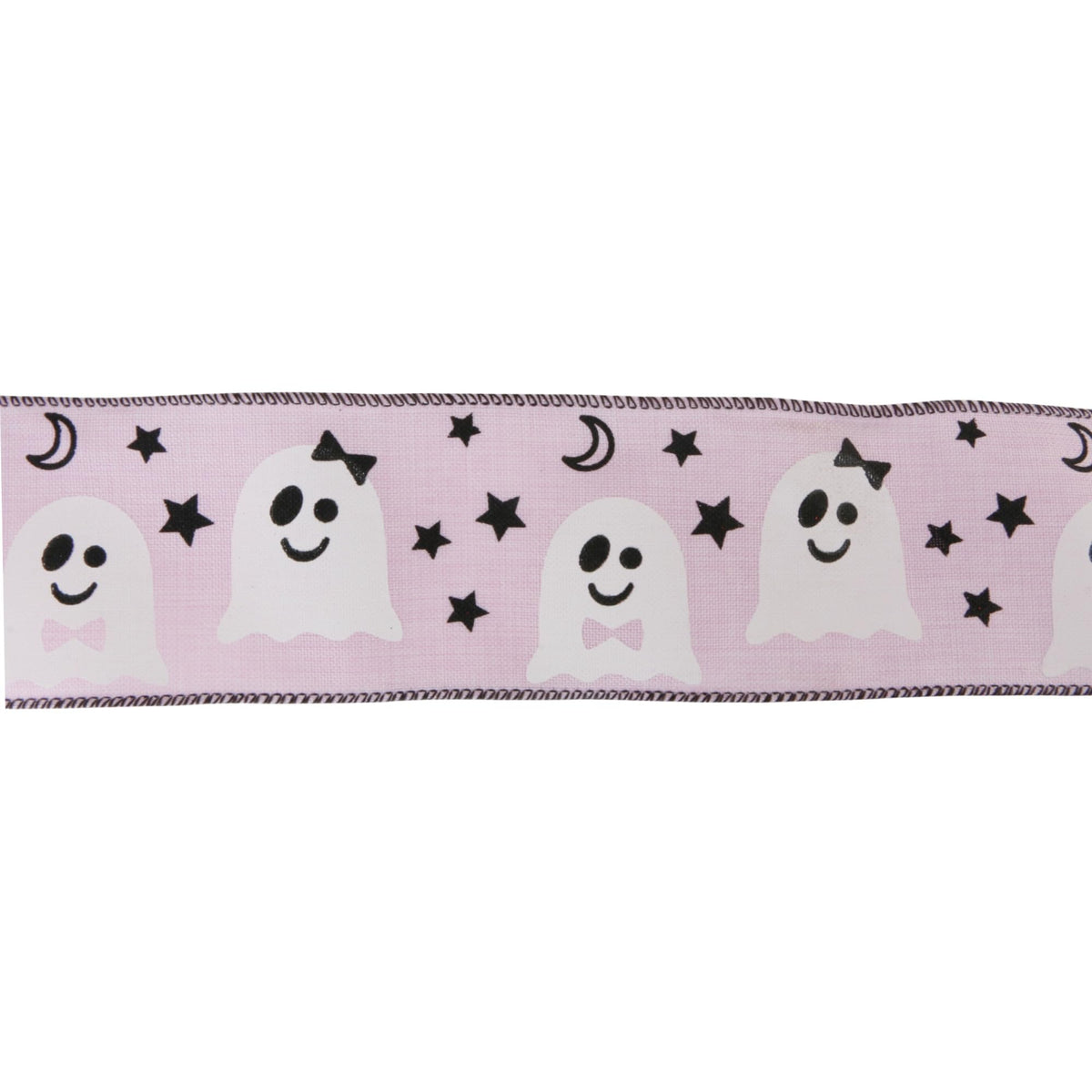 Meseey Pink Ghost Wired Ribbon 2.5 Inch x 20 Yards, Cute Spooky White Ghost Star Moon Linen Wired Edge Ribbon for Halloween Wreath, Gift Wrapping, Fall Birthday Party DIY Craft Decor