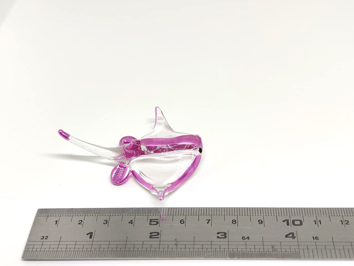 Sansukjai Manta Ray Figurine Handmade Glass – Tiny Blown Glass Animal – Miniature Collectible Sculpture – Unique Ocean Décor Gift (Clear Purple)