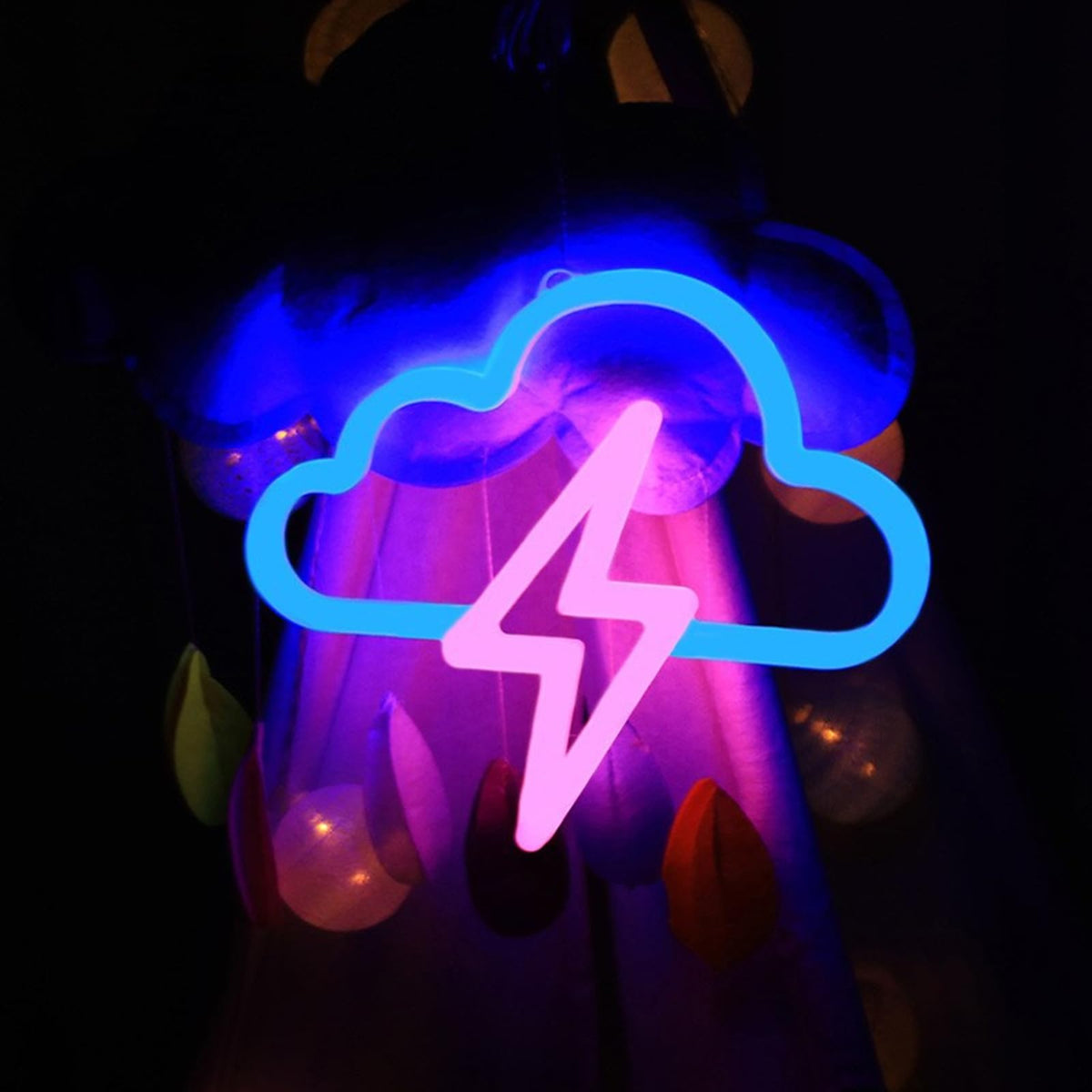 RLQXSYS LED Lightning Cloud Neon Light, Dual Power USB/Battery Wall or Desktop Decor for Home, Office, Bar, Party, Wedding & Christmas