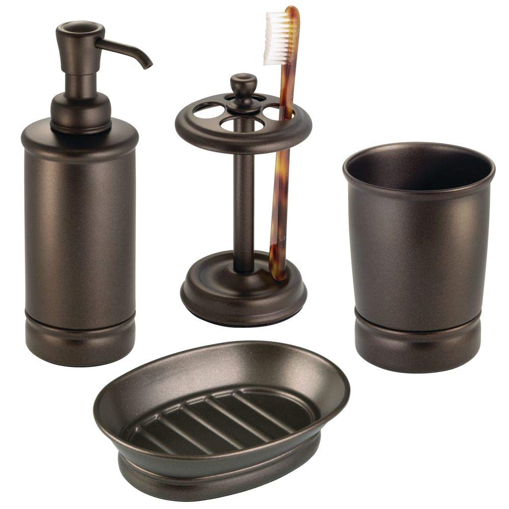iDesign York Countertop Bar Soap Dish, Metal Soap Holder for Bathroom, Shower, Vanity, 3.87" x 5.5" x 1.4", Bronze