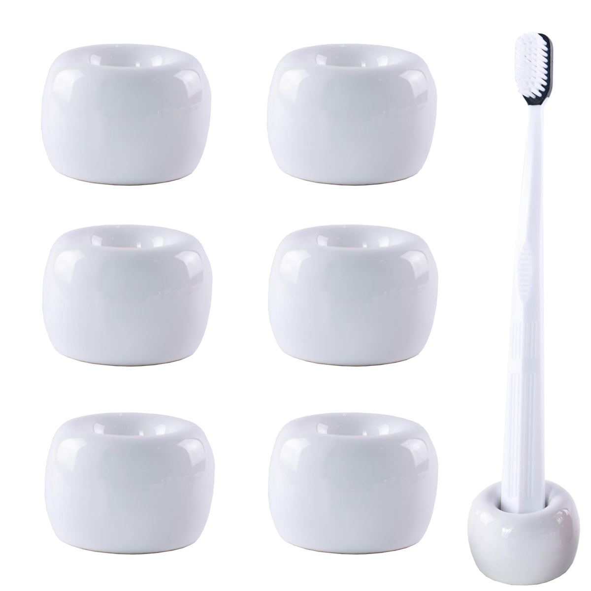 NiuYichee Set of 6 Sleek Mini Ceramics Toothbrush Holder, Small Ceramic Ring, Perfect Size for Bathroom Vanity Countertops