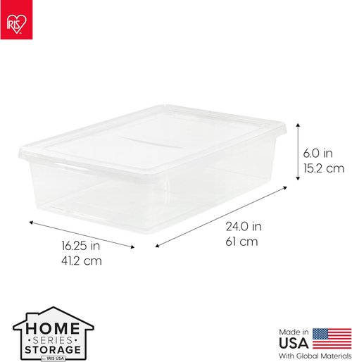 IRIS USA Storage Bins - 10-Pack Clear Stackable Containers with Lids, 28 Quart for Shoe Organization