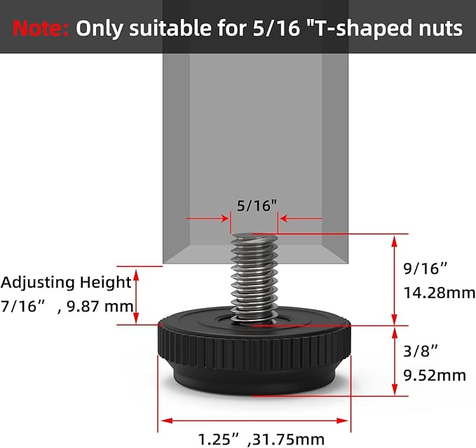 ONEHOME 16 Pack 5/16-18 Stainless Steel Adjustable Threaded Furniture Leg