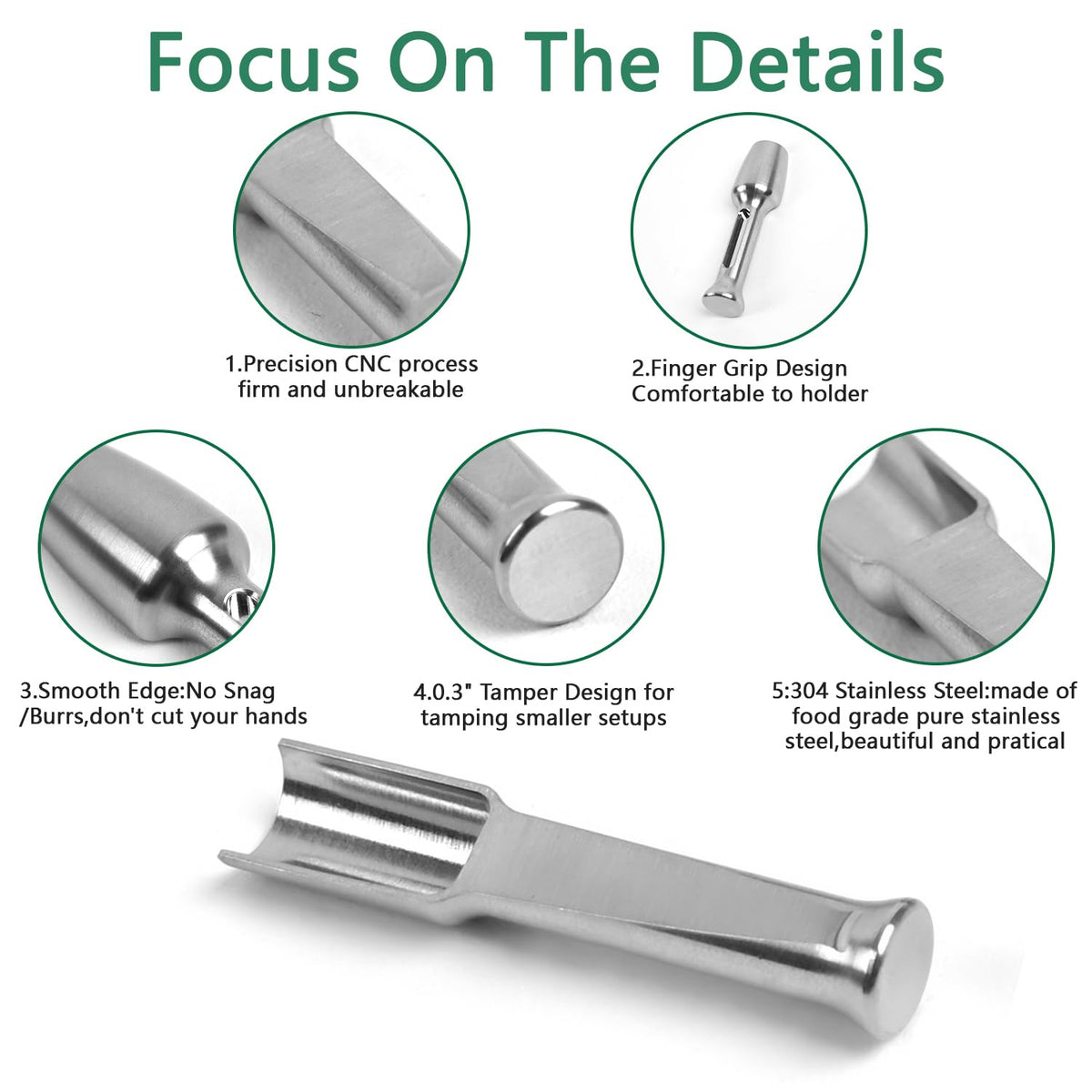 Mini SS304 stainless steel scoop with tamp tool,0.1 gram capacity 1.79 inch spoon for multi-purpose use sugar salt powder spices dishwashers safe for kitchen laboratory