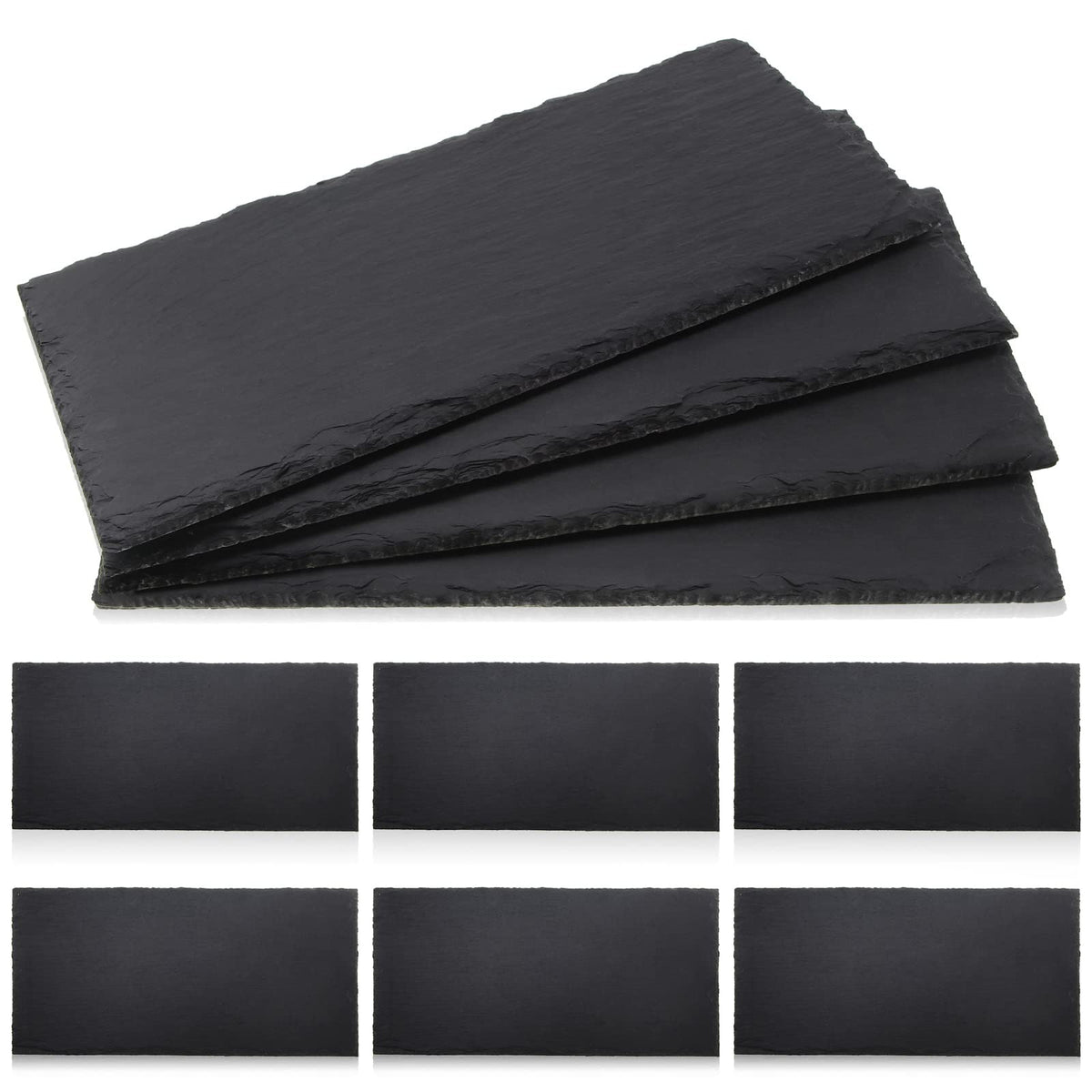 Zopeal 10 Pcs 10" x 5" Black Slate Charcuterie Boards Charcuterie Stone Plates with Natural Edge Slate Cheese Tray Serving Stone Board for Kitchen Dining Party Meat Fruits Display Chalkboard