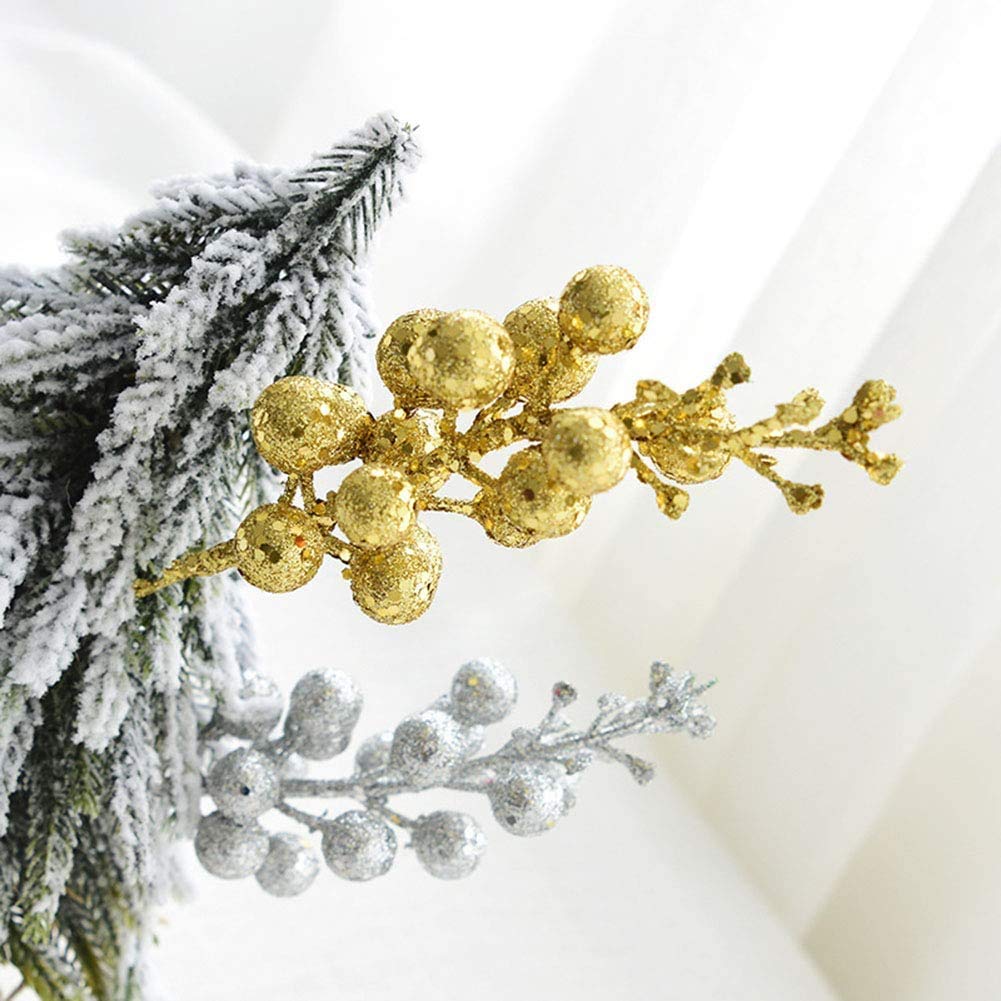 Kubert 15 Pack Christmas Glitter Berries Stems, 8 Inch Artificial Christmas Picks for Christmas Tree Ornaments, DIY Xmas Wreath, Crafts, Holiday and Home Decor (Purple)