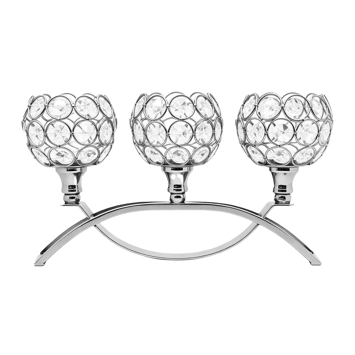 3-Arm Arched Crystal Candelabra, Sliver Candle Holder Table Centerpiece for Wedding, Home Decor, Dining, Party, Thanksgiving & Christmas Decoration(1PCS)