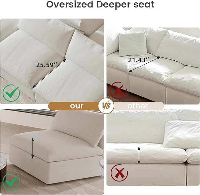 Cloud Modular Sectional Sofa Couch, Oversized U Shaped Couch 6 Seater