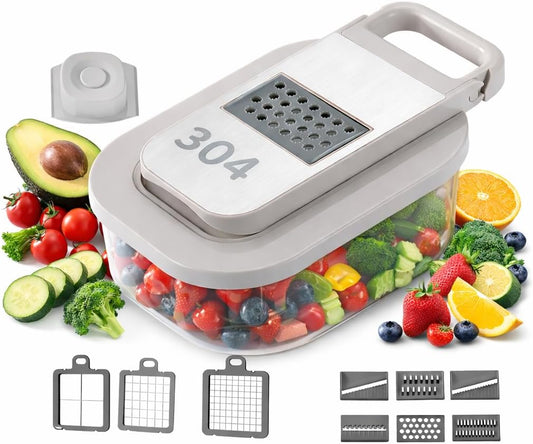 Skiennix All-in-One Food Chopper - 9-in-1 Vegetable Slicer with Interchangeable Blades & BPA-Free Container