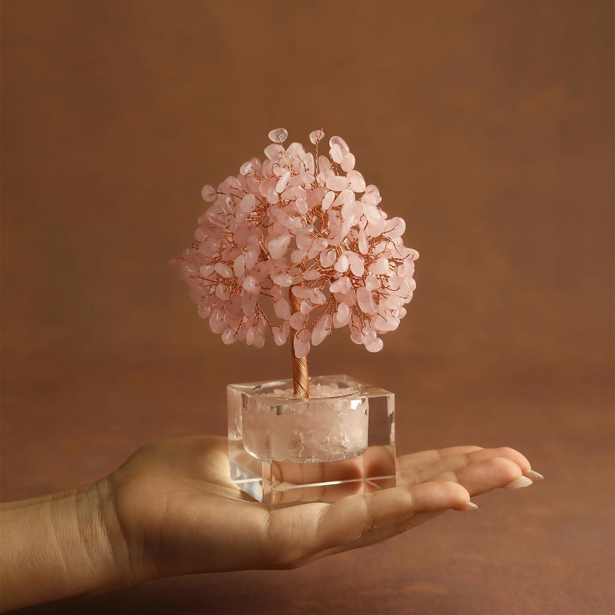 MAGIC AND MIRACLES Feng Shui Natural Rose Pink Quartz Crystal Money Tree Healing Crystals, Bonsai Style Decoration Office Home Desk Decor for Wealth Good Luck, Gifts for Women Mom Friends